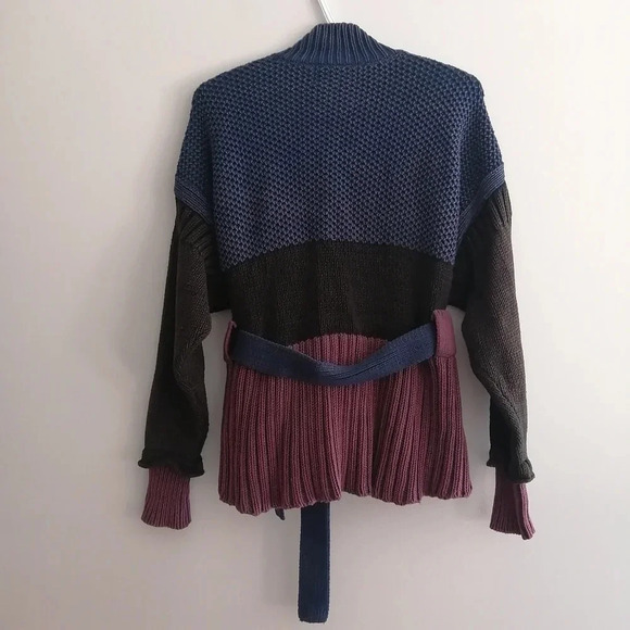 Wildfox Barb Chunky Knit Jacket Colourblock Cardigan with Waist Tie Small - Picture 5 of 16